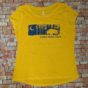 Ace USA Custer State Park Yellow Short Sleeve Graphic T-Shirt Blue Print Size XL